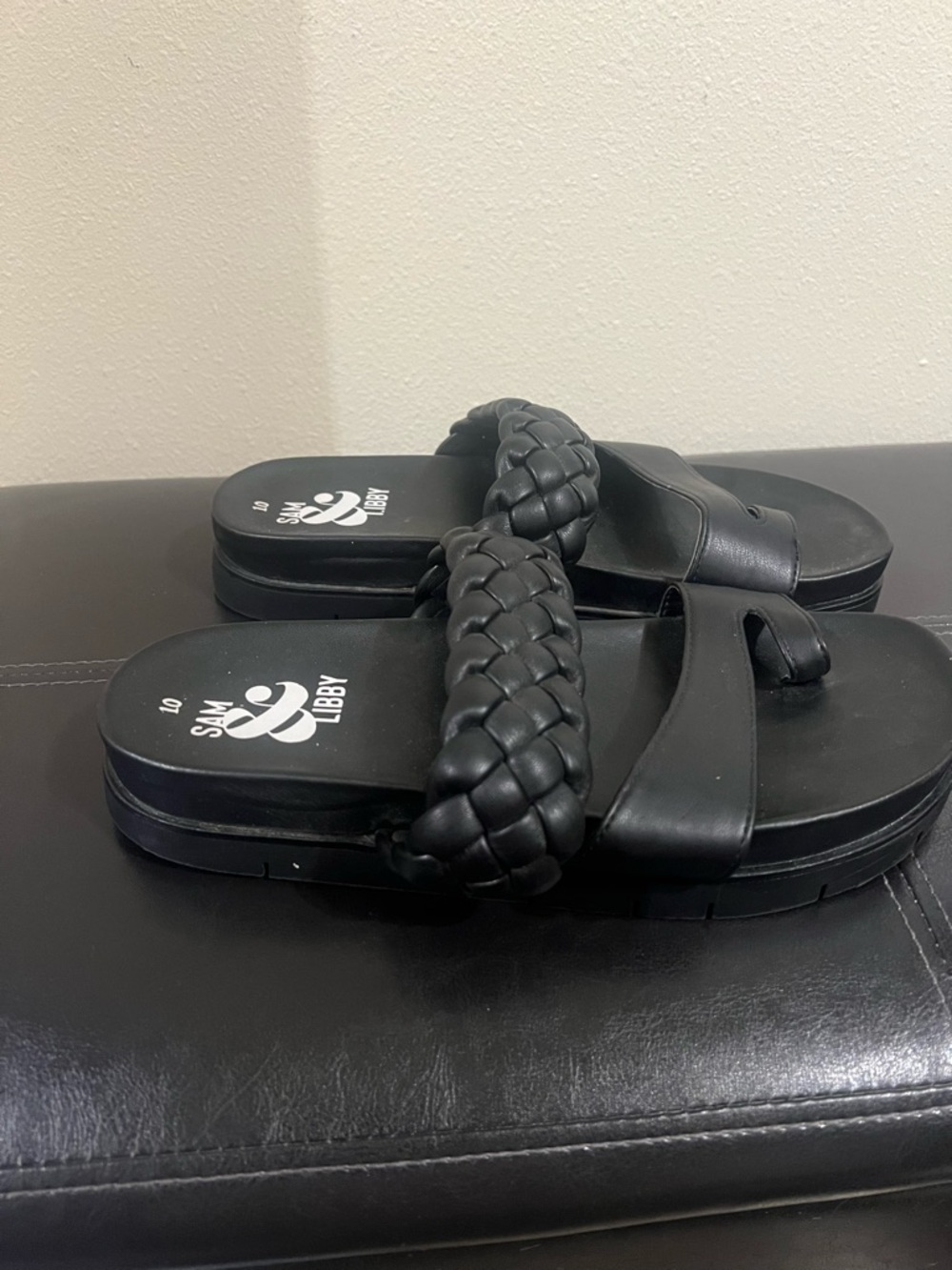 Sam & Libby Black Braided Slide Sandals for women